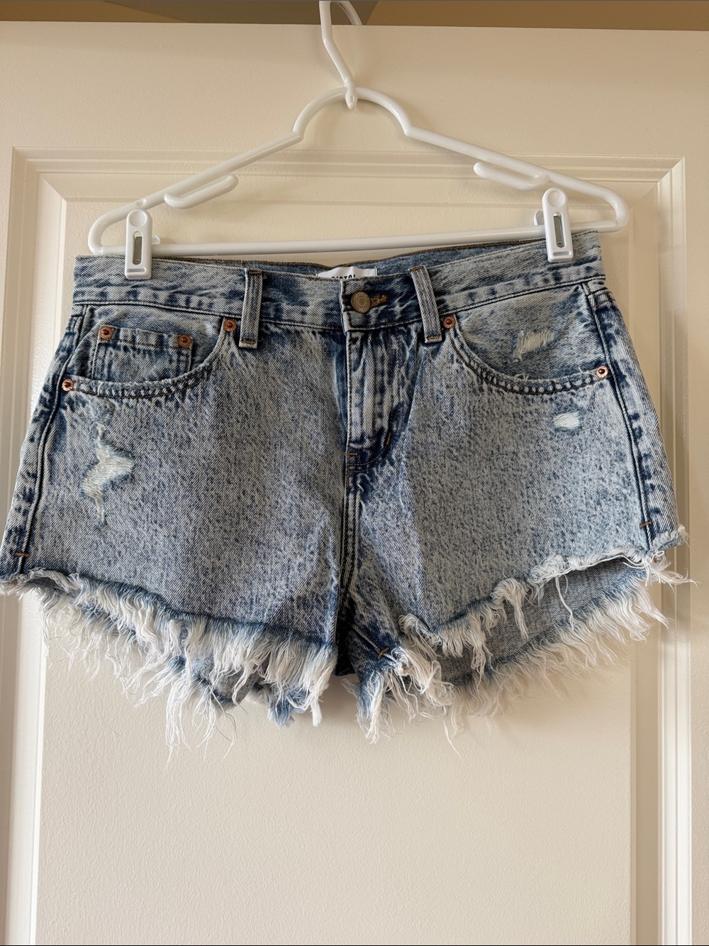 pistola Light Acid Wash Distressed Denim Cutoff Shorts - Blue size 27